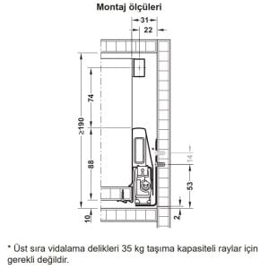 Hafele İç Çekmece Seti 60'lık Modül İçin Kare Bordürlü 45'lik Gri