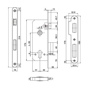 Hafele H40.01 Gömme Kilit PC 40/18mm Mat Siyah