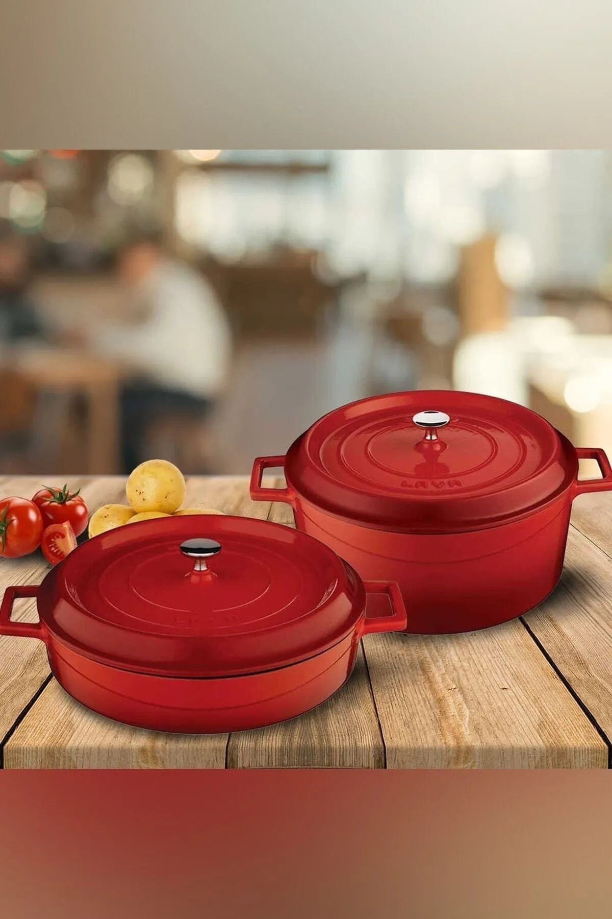 LAVA 24CM YUVARLAK 28CM SIĞ 2Lİ DEMİR DÖKÜM TENCERE SETİ KIRMIZI