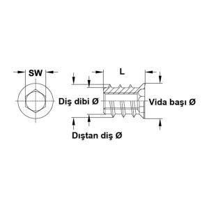 Hafele Havşa Başlı Çelik Dübel M10x25mm (100 adet), Galvaniz