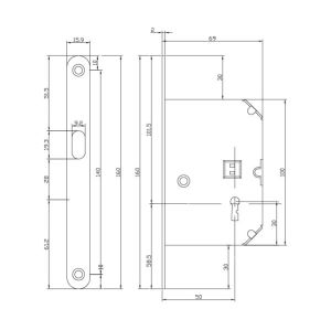 Hafele Oda Tipi Kayar Kapı Kilidi 50/16mm, Antik Bronz Renk