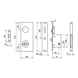 Hafele Flat Kayar Kapı Kilit Set Banyo Tipi (WC) Parlak Krom Renk