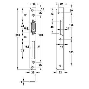 Hafele Köşeli Kilit Karşılığı Sağ 25x32mm Paslanmaz Çelik Renk