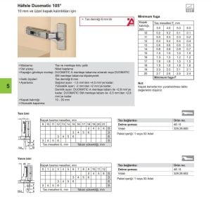 Hafele D. İnce Kapak Menteşesi Düz 48/6 10-20mm