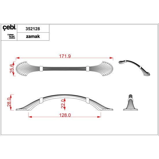 Çebi kulp A352 MP24 Siyah 32MM-96MM-128MM Kulp 96 MM