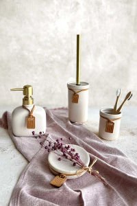 Primanova Mirana 4'Lü Banyo Seti (Klozet Fırça, Sıvı Sabunluk, Katı Sabunluk, Diş Fırçalık)