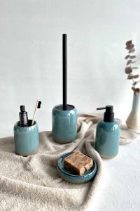 Primanova Cartri 4'Lü Banyo Seti (Klozet Fırçası, Sıvı Sabunluk, Katı Sabunluk, Diş Fırçalık)