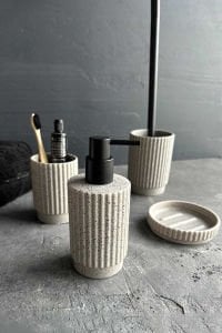 Primanova Doric 4'Lü Banyo Seti (Klozet Fırçası, Sıvı Sabunluk, Katı Sabunluk, Diş Fırçalık)