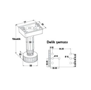 Hafele PFT03 Plastik Baza Ayağı 100mm, Siyah Renk