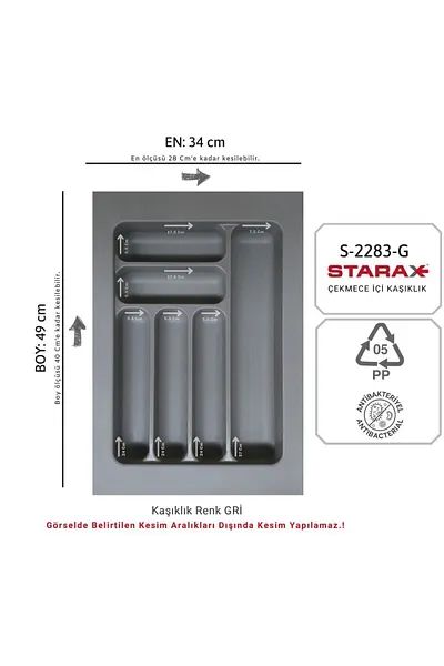 Starax Çekmece İçi Kaşıklık Gri Çekmece içi Düzenleyici 34x49cm