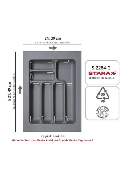 Starax Çekmece İçi Kaşıklık Gri Çekmece içi Düzenleyici 39x49cm