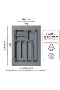 Starax Çekmece İçi Kaşıklık Gri Çekmece içi Düzenleyici 39x49cm