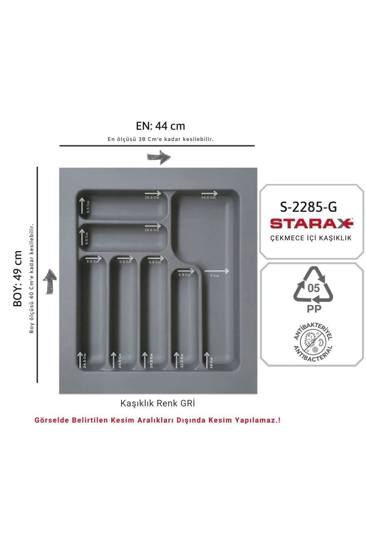 Starax Çekmece İçi Kaşıklık Gri Çekmece içi Düzenleyici 44x49cm
