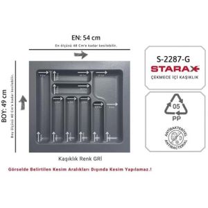 Starax Çekmece İçi Kaşıklık Gri Çekmece içi Düzenleyici 54x49cm