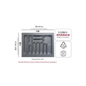 Starax Çekmece İçi Kaşıklık Gri Çekmece içi Düzenleyici 64x49cm