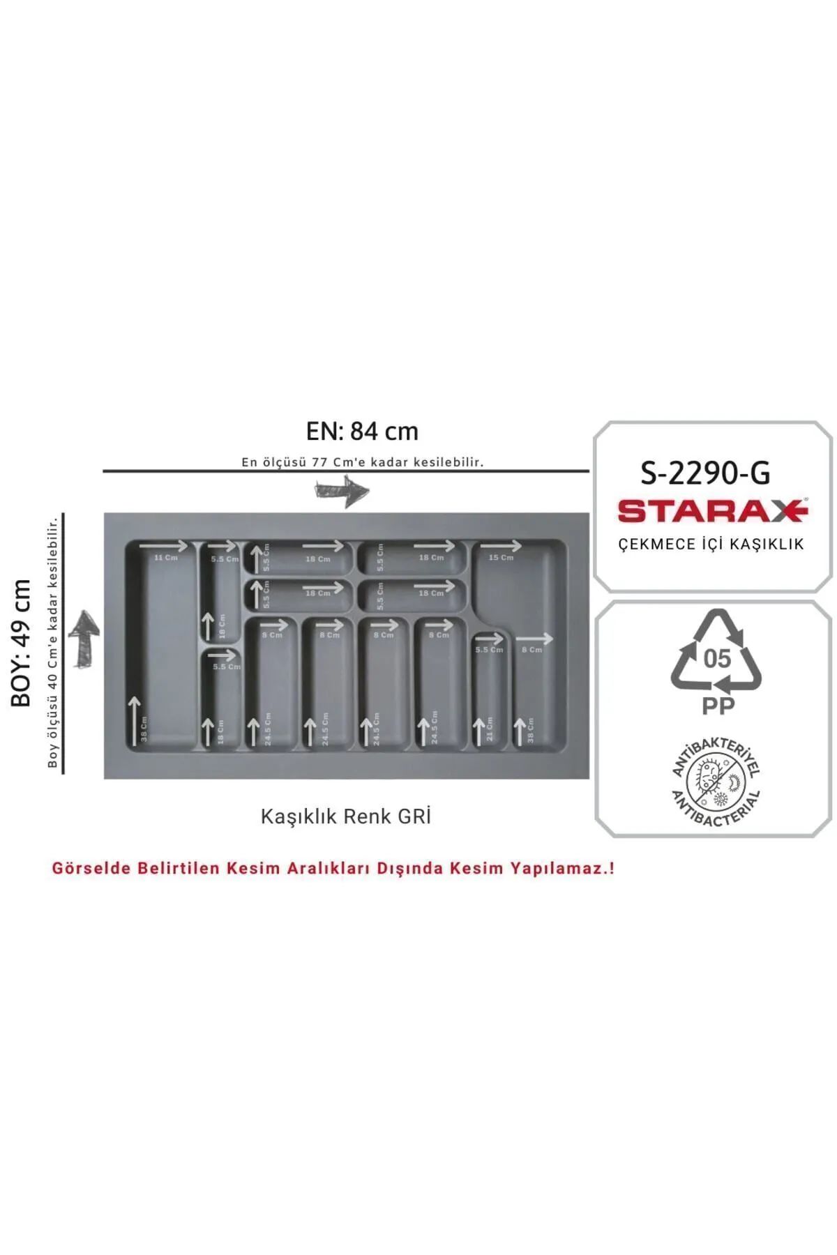 Starax Çekmece İçi Kaşıklık Gri Çekmece içi Düzenleyici 84x49cm
