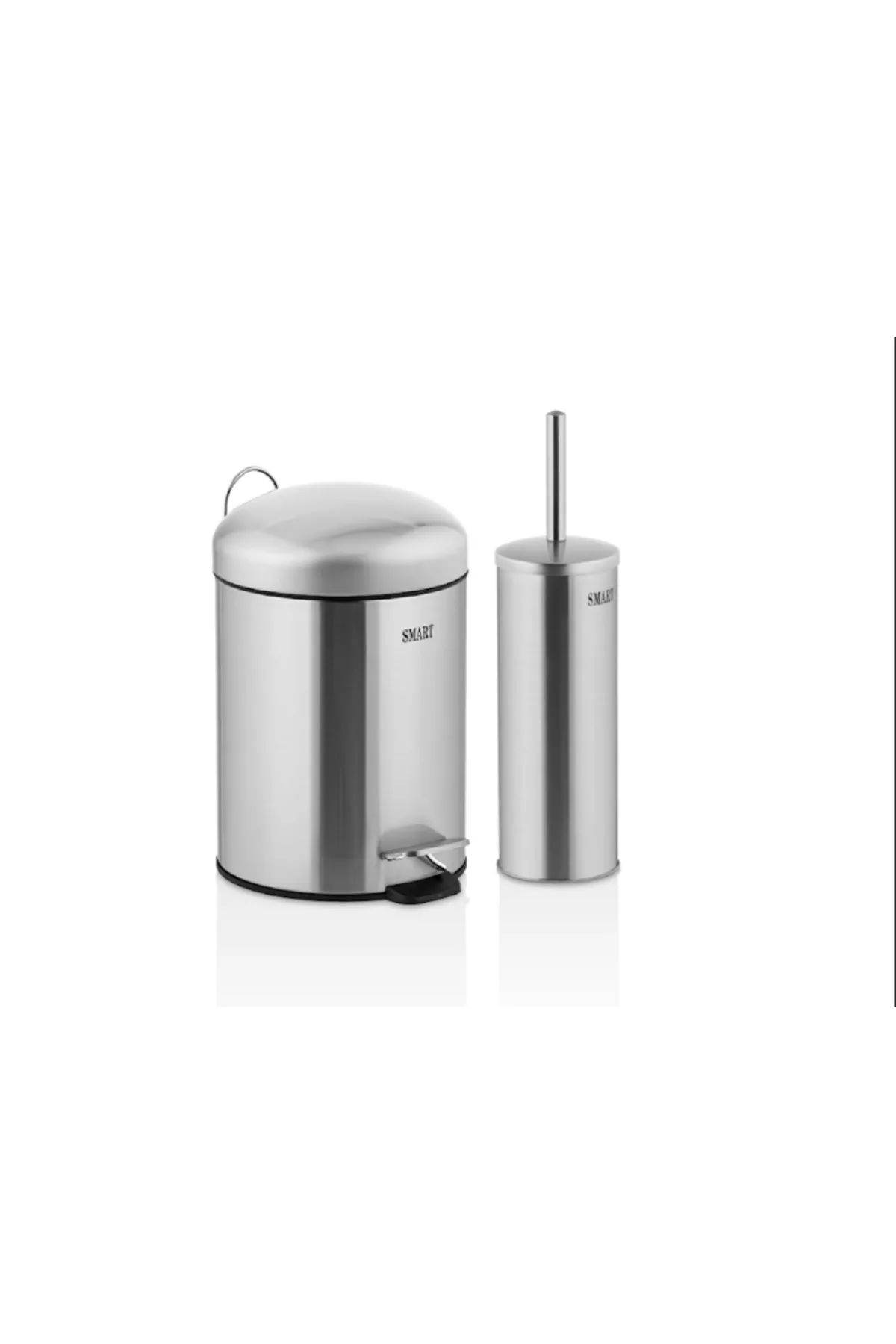 Smart Banyo Smart Bombe Kapak Pedallı Çöp Kovası 3 Lt ve WC Fırça Seti Saten