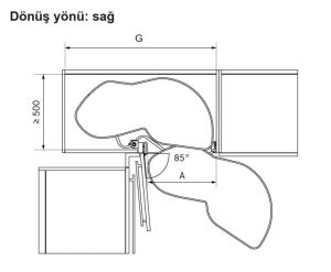 Hafele Lemans2 Sağ Kiler Seti 60/125cm, Antrasit Renk